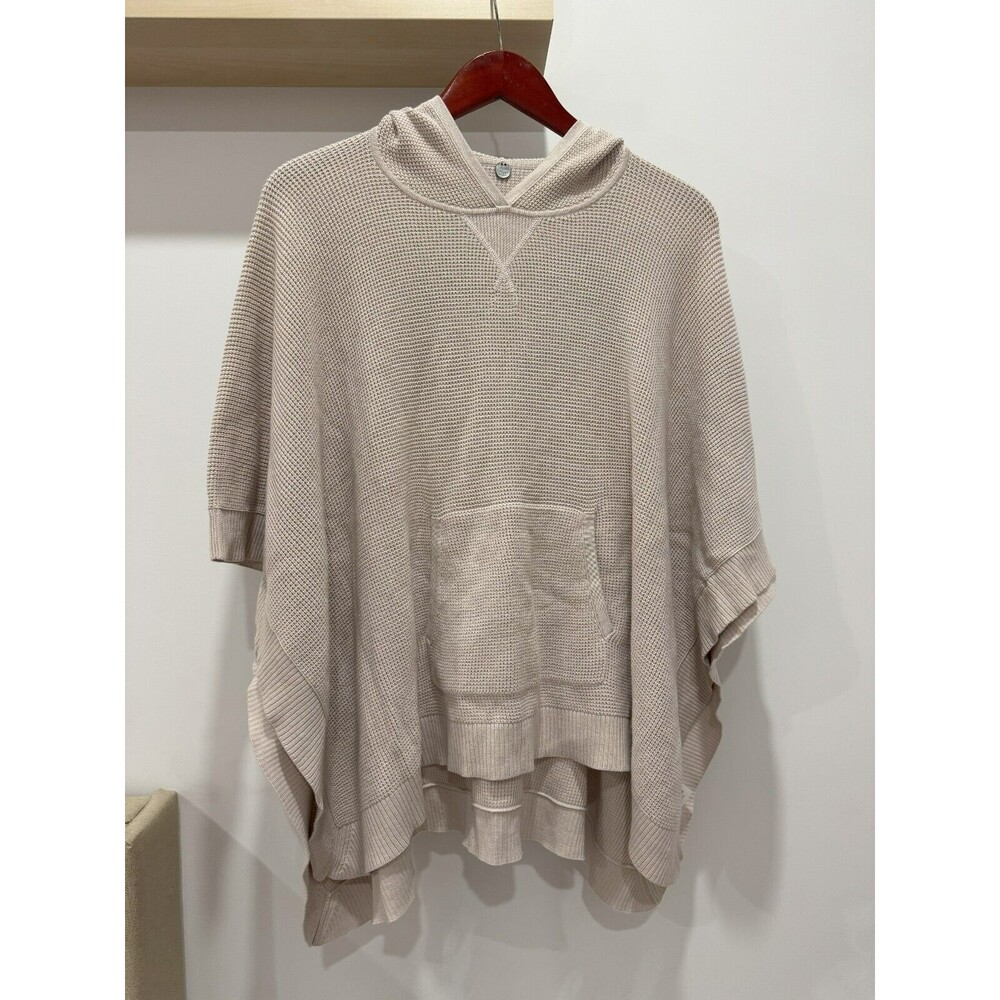 Margaret O'Leary Womens Beige Lagenlook Beach Knit Hooded Poncho Sweater
